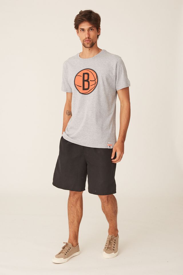 Camiseta-NBA-Estampada-Brooklyn-Nets-Casual-Cinza-Mescla