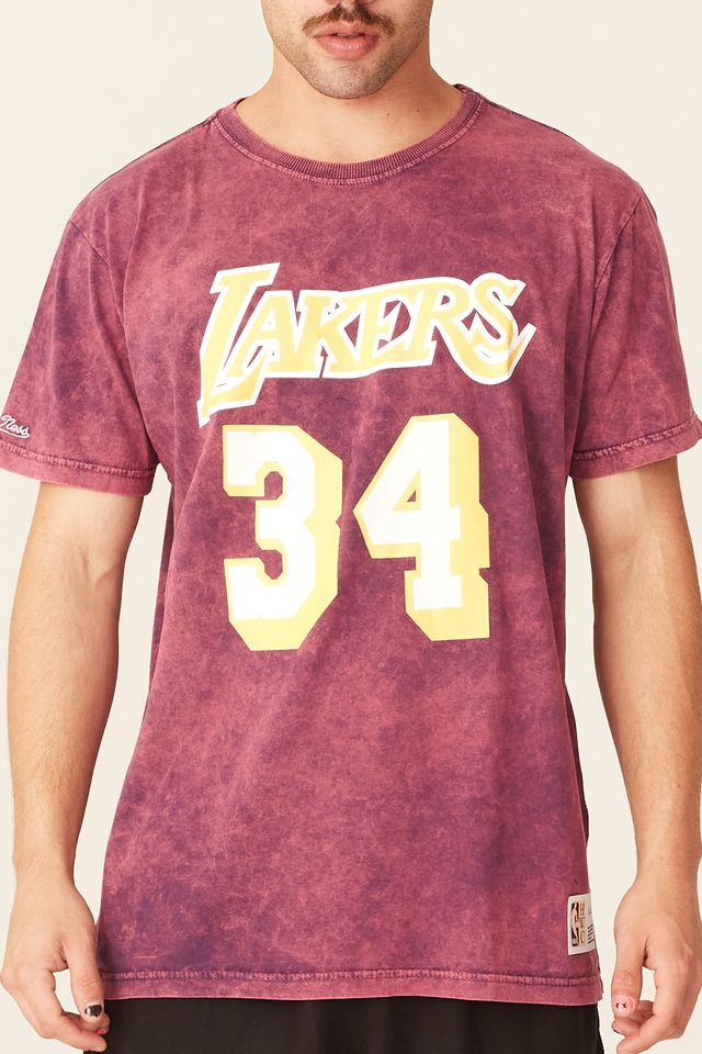 Camiseta-Mitchell---Ness-Estampada-Los-Angeles-Lakers-Shaquille-O-Neal-Roxa