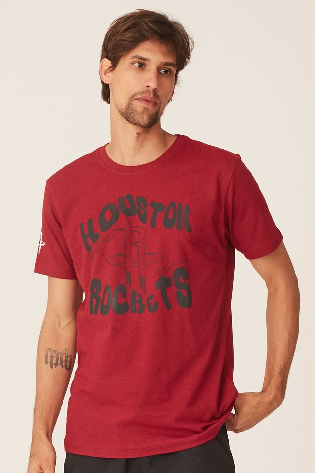 Camiseta-NBA-Estampada-Houston-Rockets-Casual-Vermelha-Mescla
