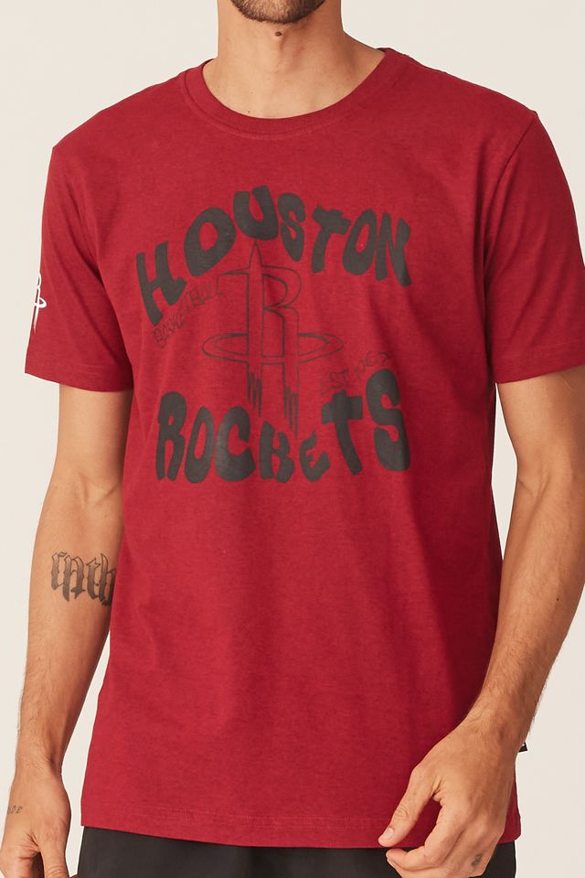 Camiseta-NBA-Estampada-Houston-Rockets-Casual-Vermelha-Mescla