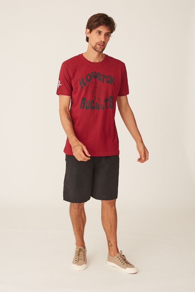 Camiseta-NBA-Estampada-Houston-Rockets-Casual-Vermelha-Mescla