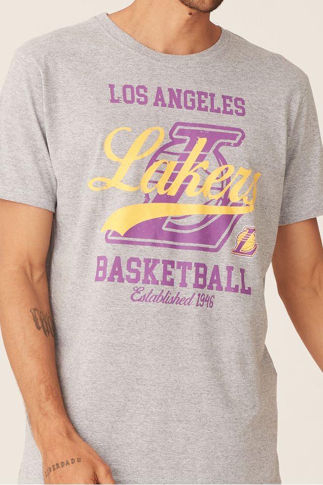 Camiseta-NBA-Estampada-Los-Angeles-Lakers-Casual-Cinza-Mescla