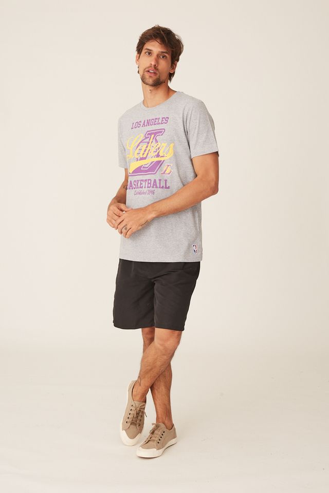 Camiseta-NBA-Estampada-Los-Angeles-Lakers-Casual-Cinza-Mescla