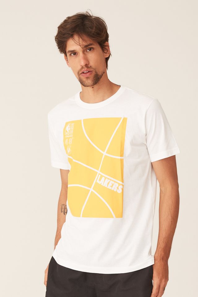 Camiseta-NBA-Estampada-Los-Angeles-Lakers-Casual-Off-White
