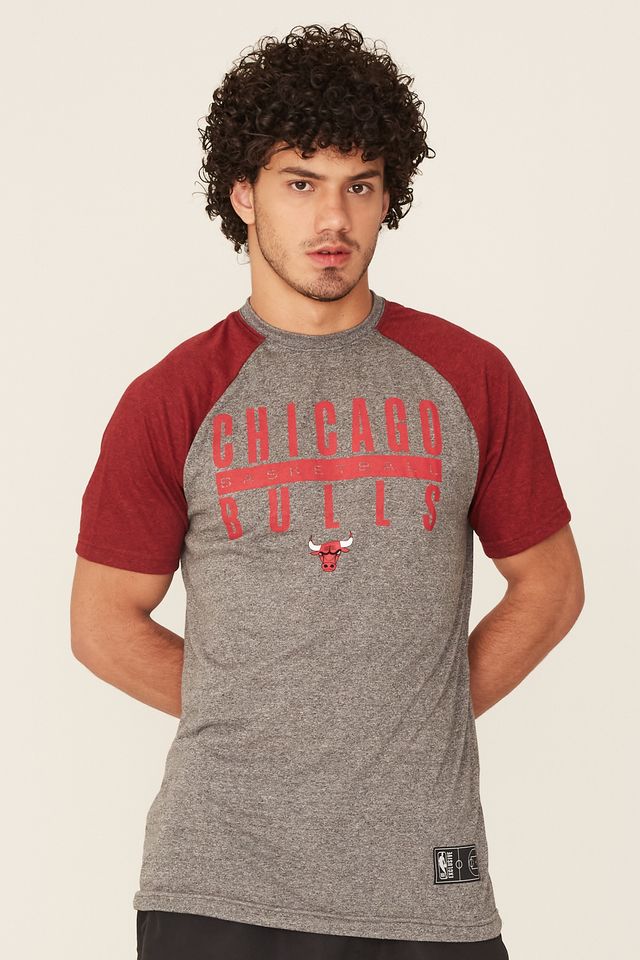 Camiseta-NBA-Raglan-Estampada-Chicago-Bulls-Casual-Cinza