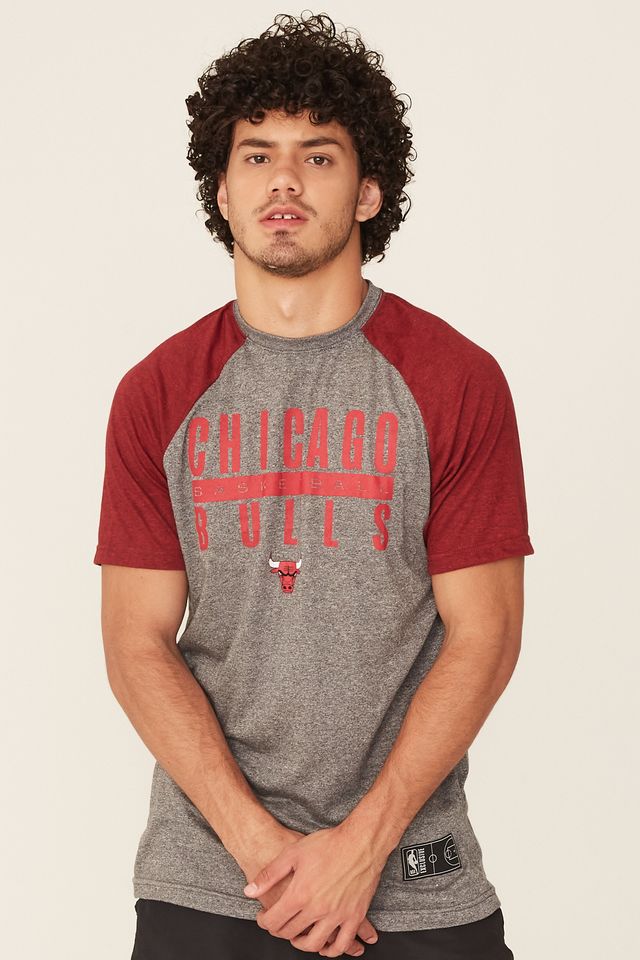 Camiseta-NBA-Raglan-Estampada-Chicago-Bulls-Casual-Cinza