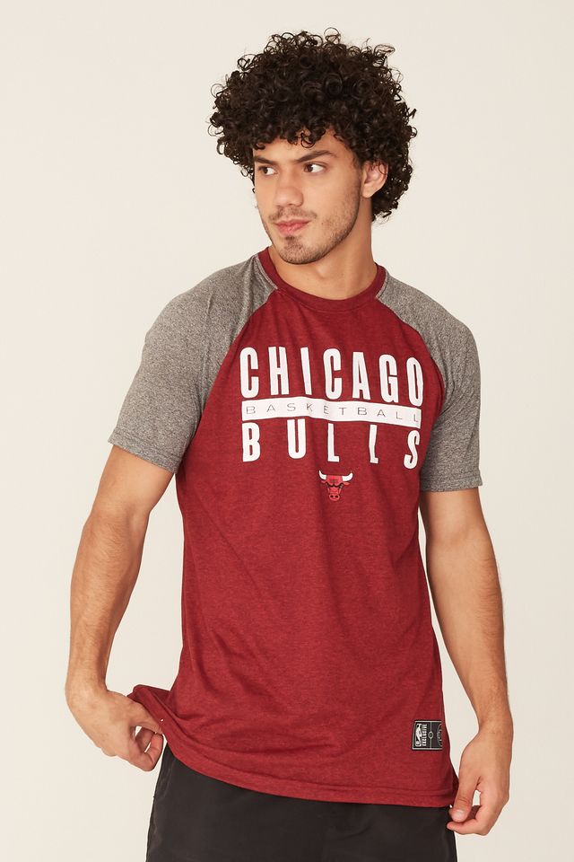 Camiseta-NBA-Raglan-Estampada-Chicago-Bulls-Casual-Vermelha