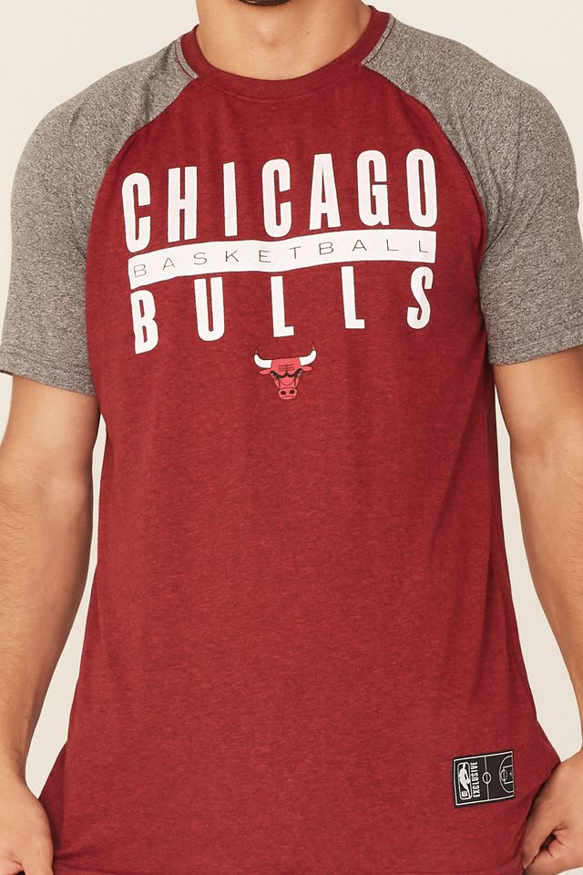 Camiseta-NBA-Raglan-Estampada-Chicago-Bulls-Casual-Vermelha