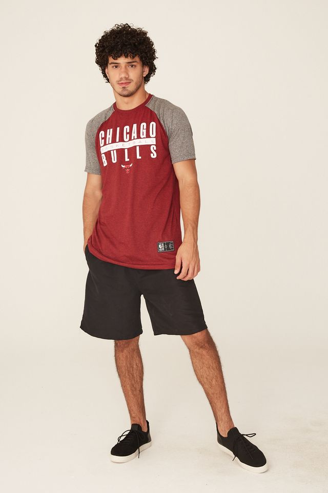 Camiseta-NBA-Raglan-Estampada-Chicago-Bulls-Casual-Vermelha