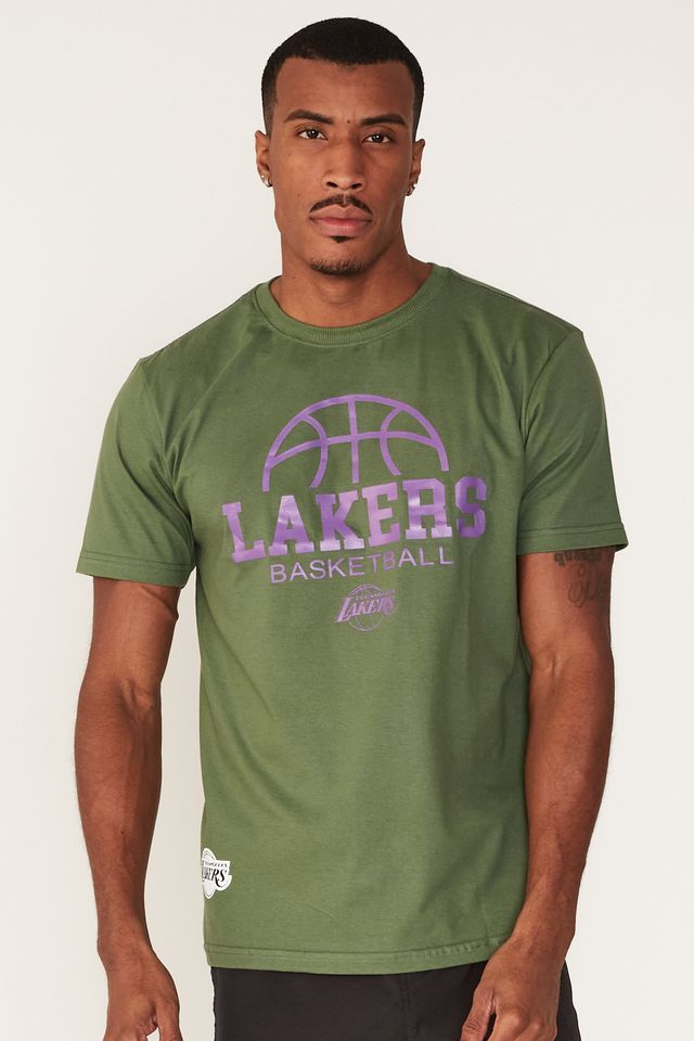 Camiseta-NBA-Estampada-Los-Angeles-Lakers-Casual-Verde-Militar