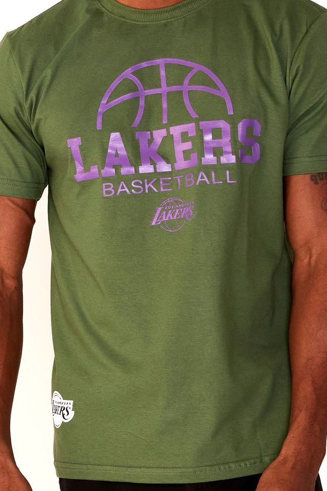 Camiseta-NBA-Estampada-Los-Angeles-Lakers-Casual-Verde-Militar