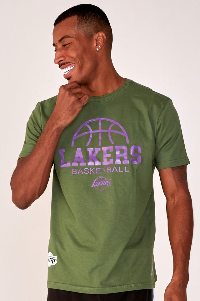 Camiseta-NBA-Estampada-Los-Angeles-Lakers-Casual-Verde-Militar