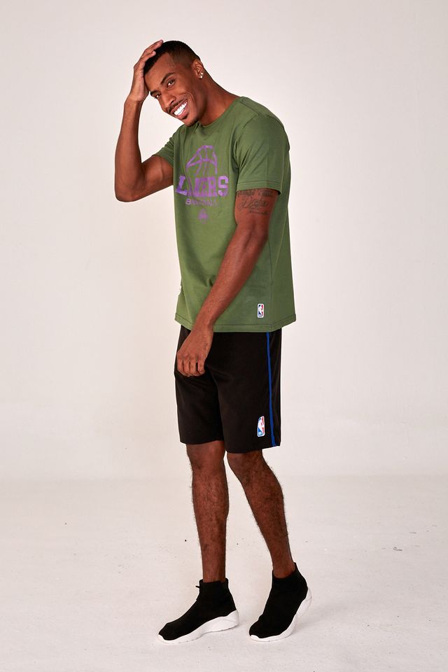Camiseta-NBA-Estampada-Los-Angeles-Lakers-Casual-Verde-Militar