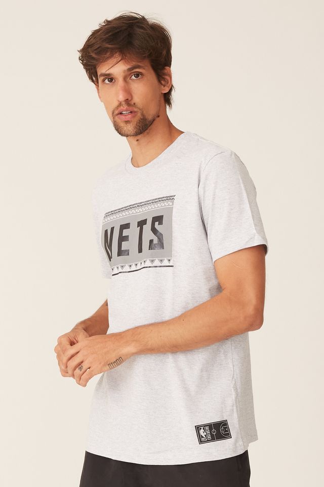 Camiseta-NBA-Estampada-Brooklyn-Nets-Casual-Cinza-Mescla
