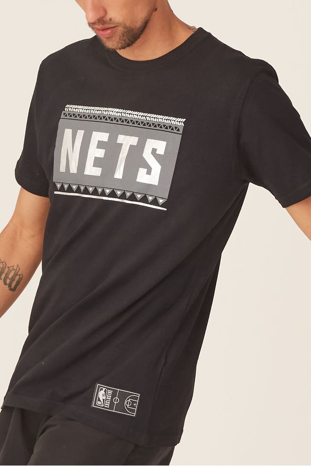 Camiseta-NBA-Estampada-Brooklyn-Nets-Casual-Preta