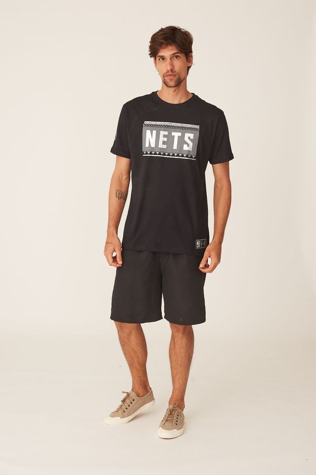 Camiseta-NBA-Estampada-Brooklyn-Nets-Casual-Preta