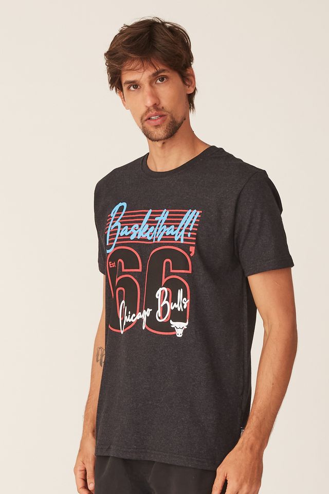 Camiseta-NBA-Estampada-Chicago-Bulls-Casual-Preta-Mescla