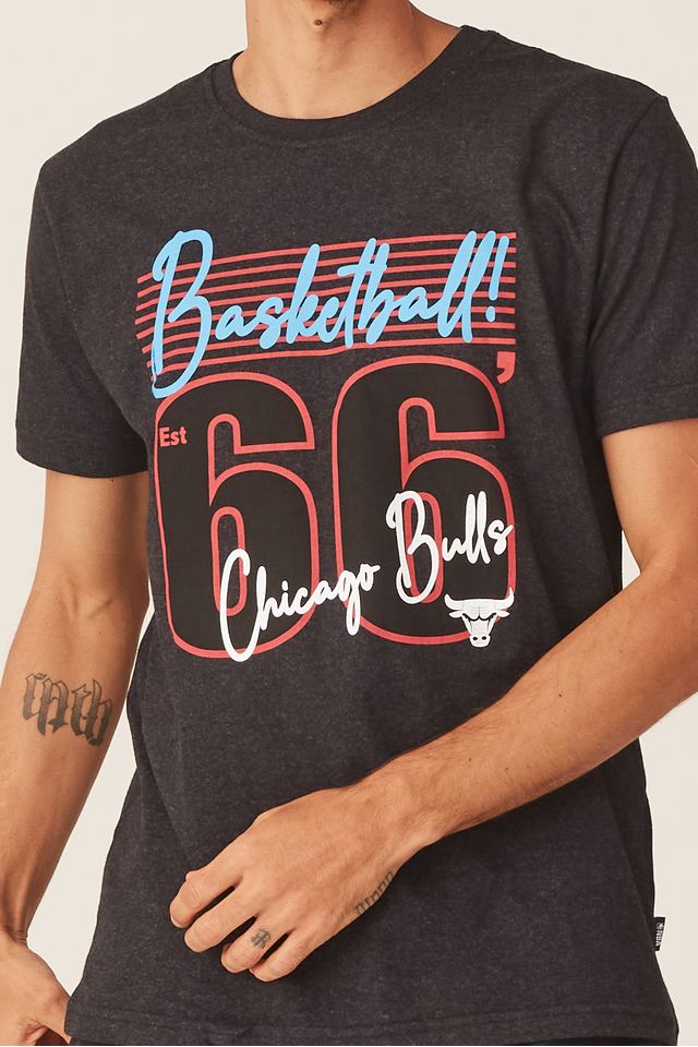 Camiseta-NBA-Estampada-Chicago-Bulls-Casual-Preta-Mescla