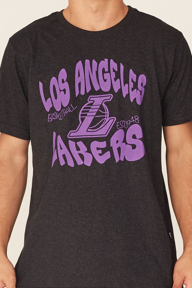 Camiseta-NBA-Estampada-Los-Angeles-Lakers-Casual-Preta-Mescla