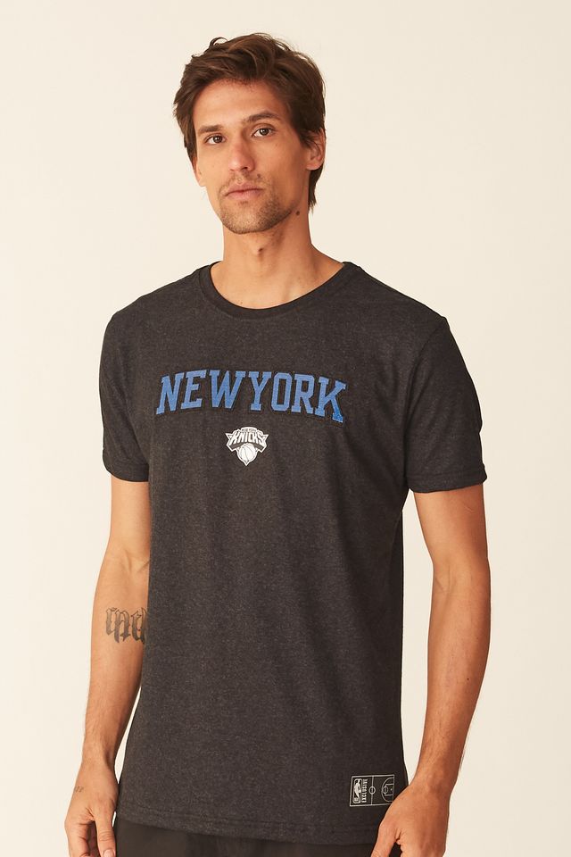 Camiseta-NBA-Estampada-New-York-Knicks-Casual-Preta-Mescla