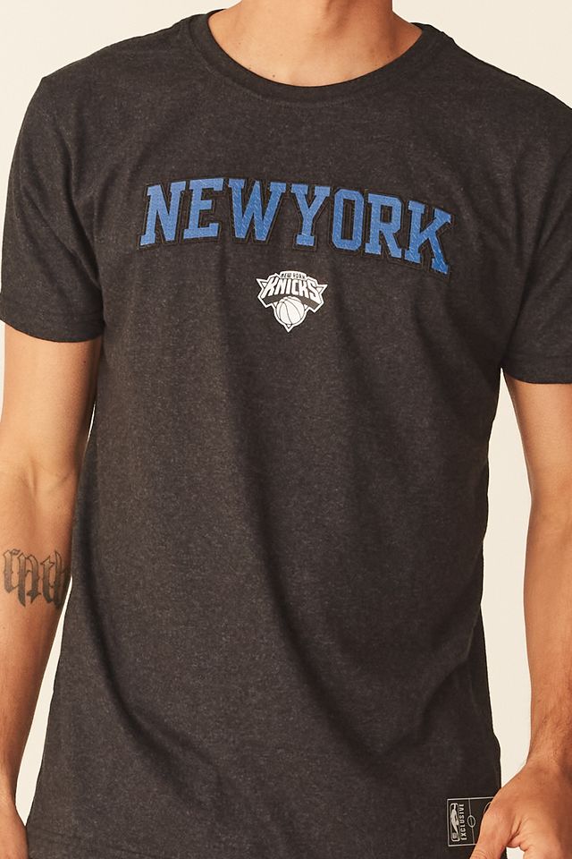Camiseta-NBA-Estampada-New-York-Knicks-Casual-Preta-Mescla