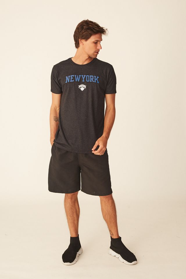 Camiseta-NBA-Estampada-New-York-Knicks-Casual-Preta-Mescla
