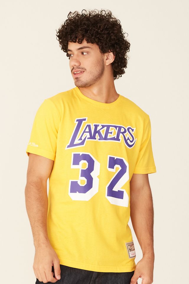Camiseta-Mitchell---Ness-Estampada-Los-Angeles-Lakers-Magic-Johnson-Amarela