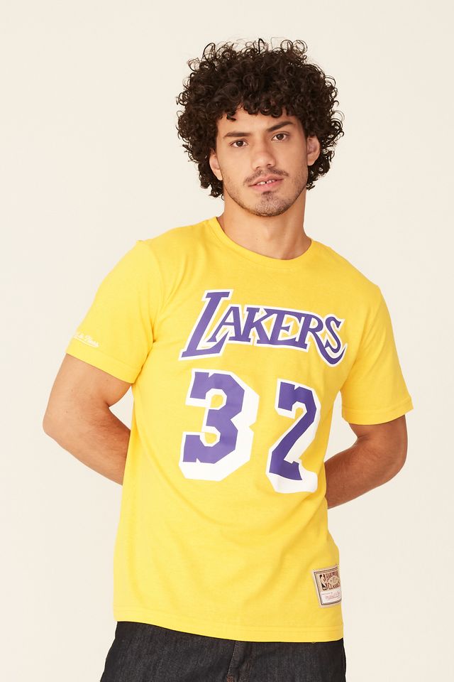 Camiseta-Mitchell---Ness-Estampada-Los-Angeles-Lakers-Magic-Johnson-Amarela