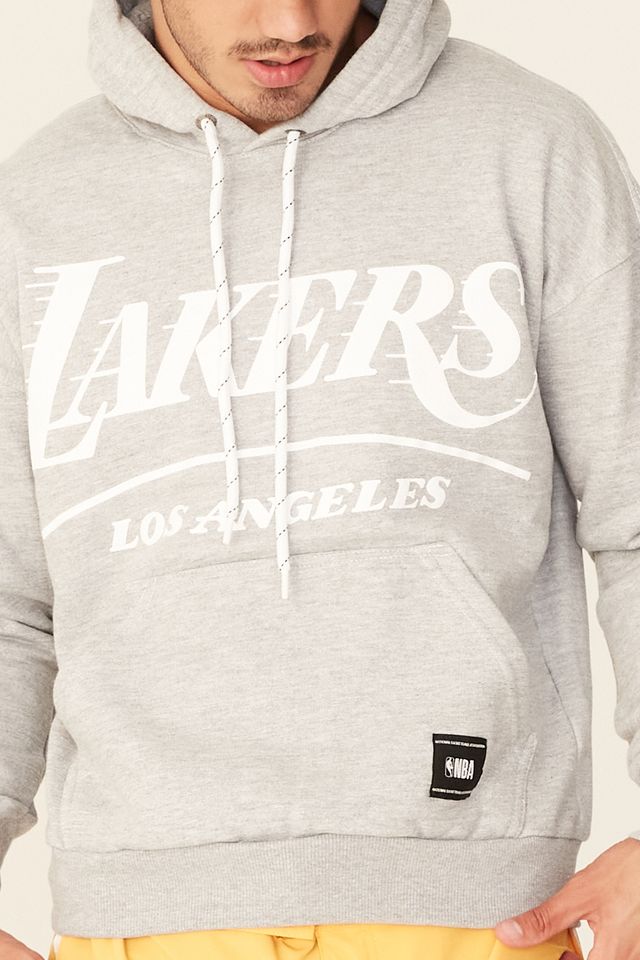 Moletom-NBA-Fechado-Com-Capuz-Los-Angeles-Lakers-Cinza-Mescla