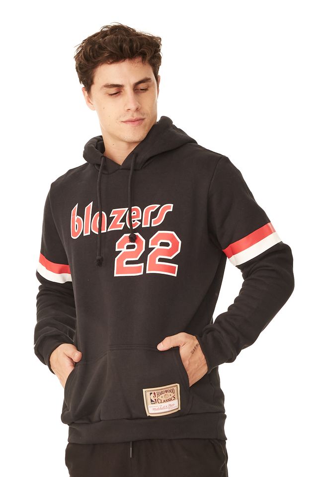 Moletom-Mitchell---Ness-Fechado-Com-Capuz-Portland-Trail-Blazers-Clyde-Drexler-Preto