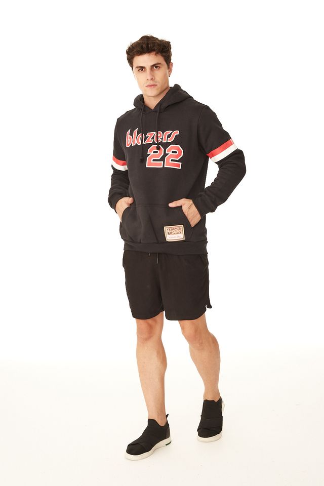 Moletom-Mitchell---Ness-Fechado-Com-Capuz-Portland-Trail-Blazers-Clyde-Drexler-Preto
