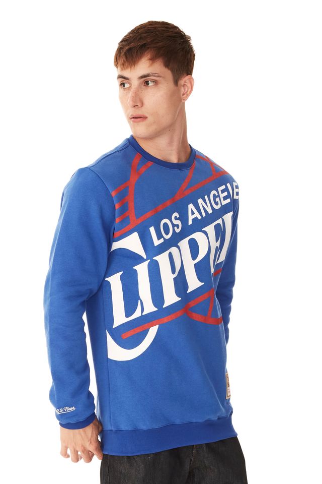 Moletom-Mitchell---Ness-Fechado-Gola-Careca-Los-Angeles-Clippers-Azul