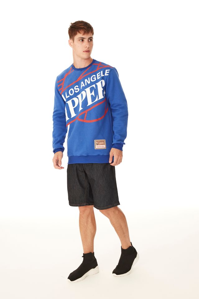 Moletom-Mitchell---Ness-Fechado-Gola-Careca-Los-Angeles-Clippers-Azul