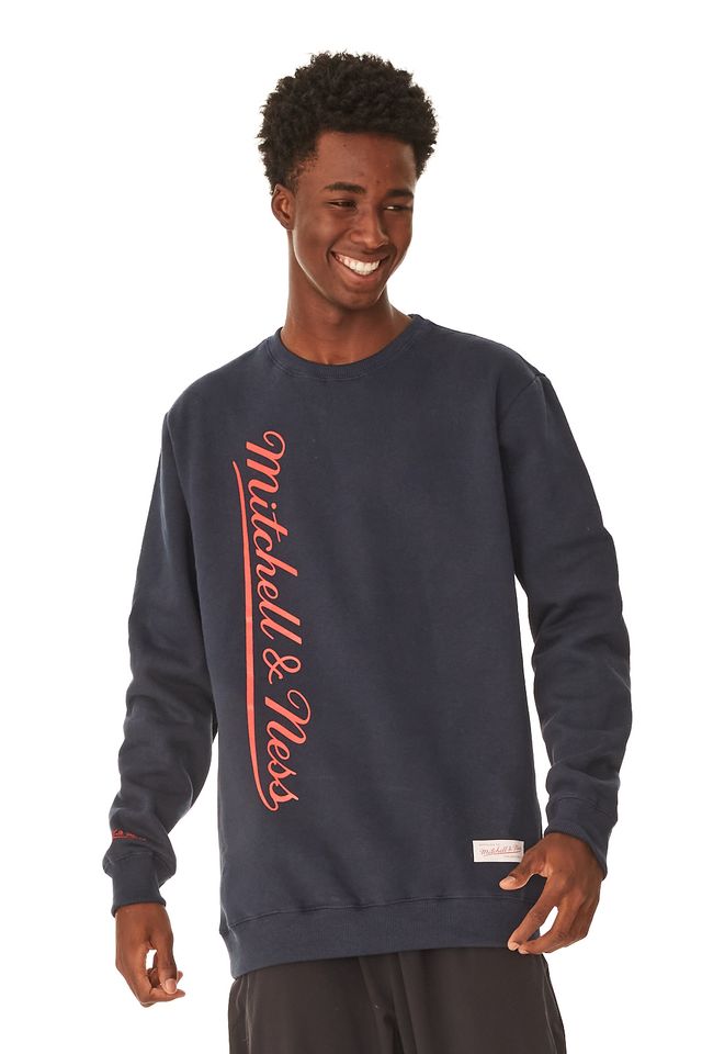 Moletom-Mitchell---Ness-Fechado-Gola-Careca-Branded-Azul-Marinho