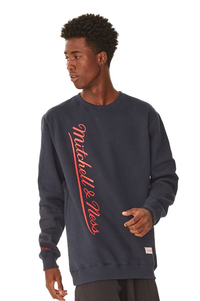 Moletom-Mitchell---Ness-Fechado-Gola-Careca-Branded-Azul-Marinho
