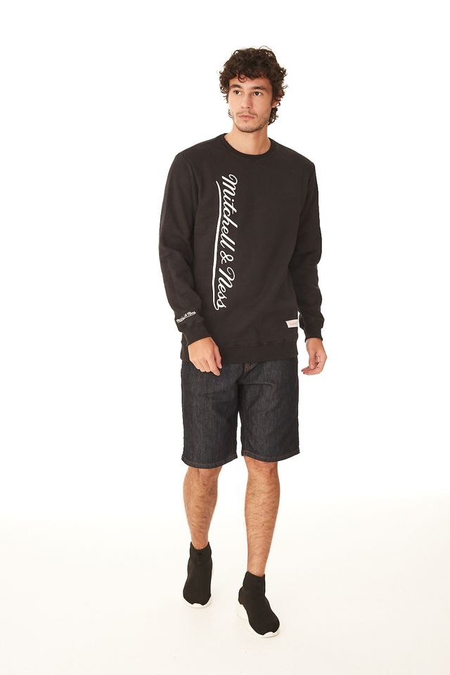 Moletom-Mitchell---Ness-Fechado-Gola-Careca-Branded-Preto