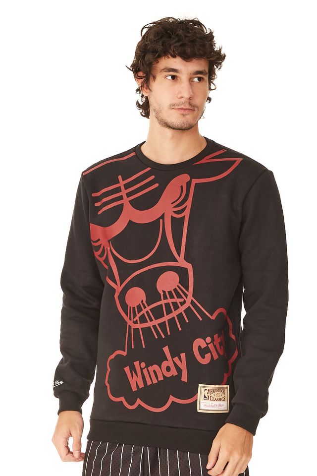 Moletom-Mitchell---Ness-Fechado-Gola-Careca-Chicago-Bulls-Preto Moletom-Mitchell---Ness-Fechado-Gola-Careca-Chicago-Bulls-Preto