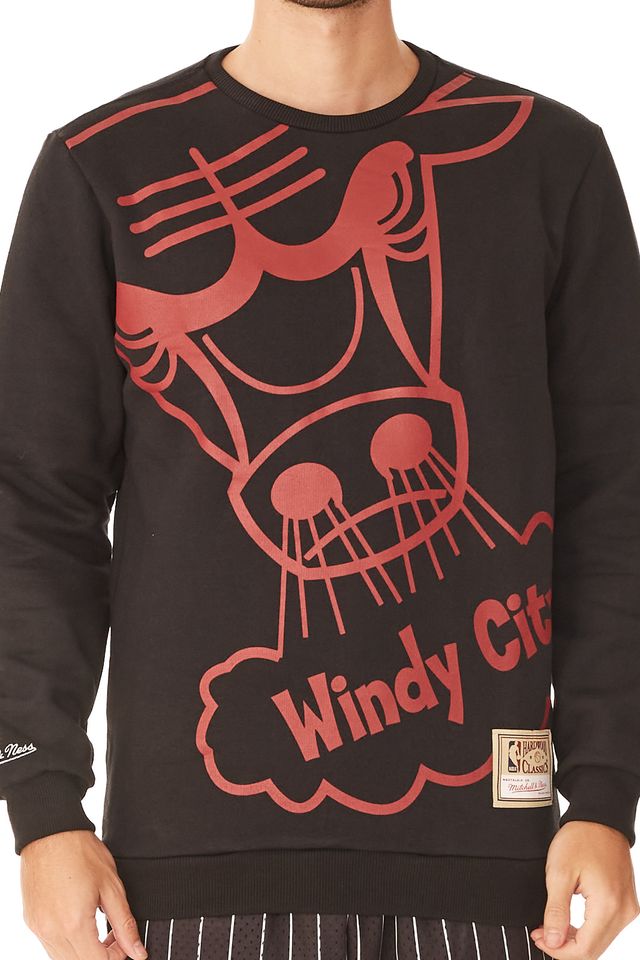 Moletom-Mitchell---Ness-Fechado-Gola-Careca-Chicago-Bulls-Preto