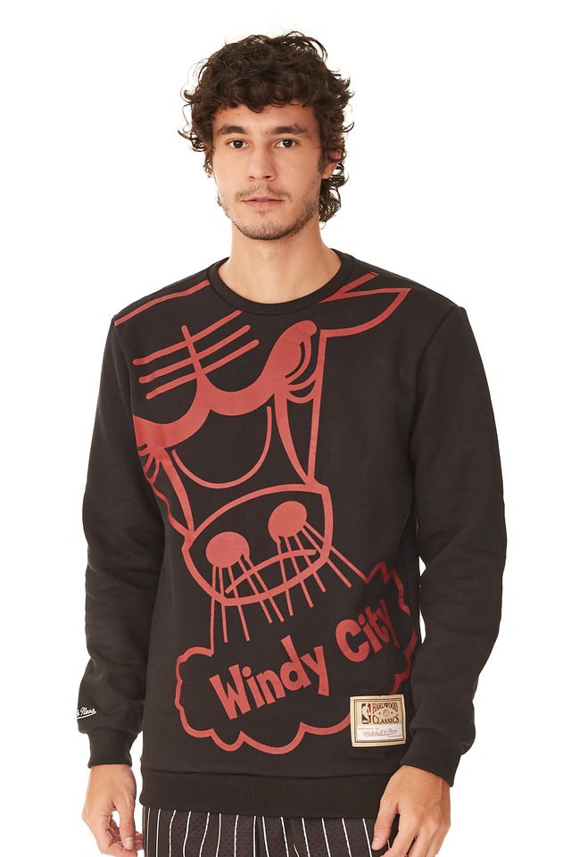 Moletom-Mitchell---Ness-Fechado-Gola-Careca-Chicago-Bulls-Preto