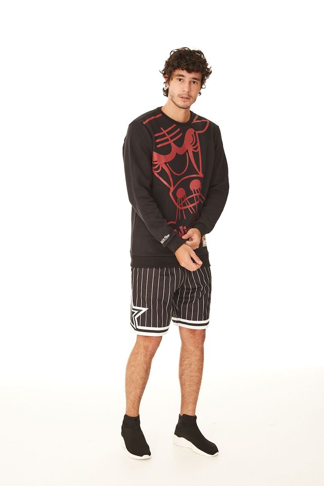 Moletom-Mitchell---Ness-Fechado-Gola-Careca-Chicago-Bulls-Preto