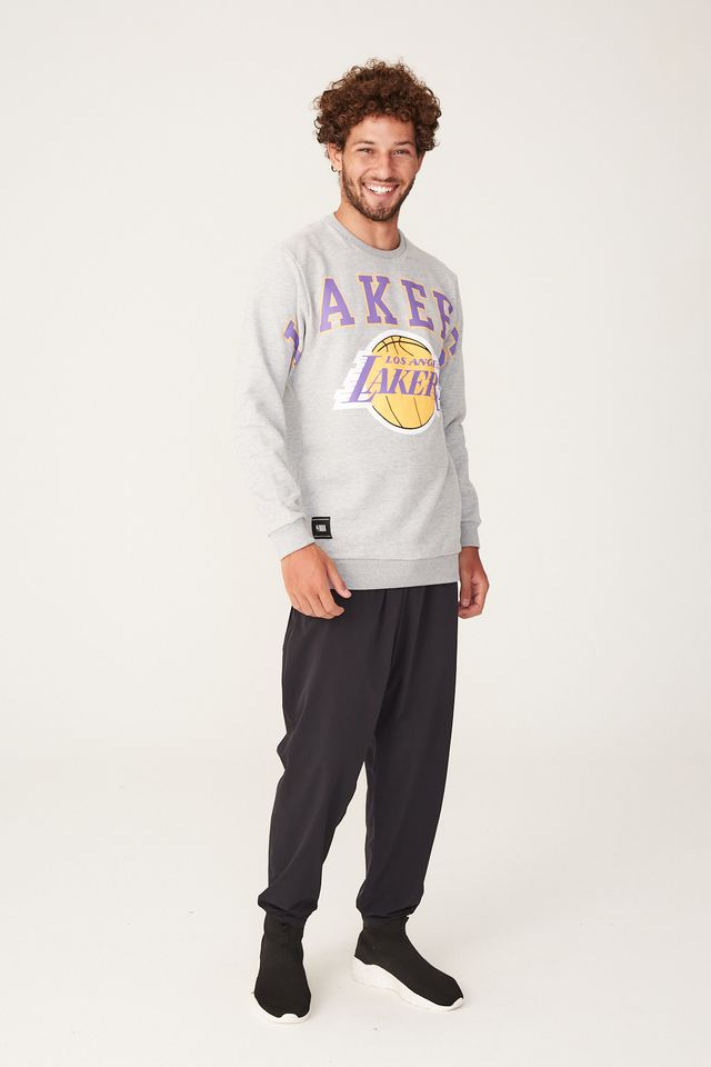 Moletom-NBA-Fechado-Com-Capuz-Los-Angeles-Lakers-Cinza-Mescla