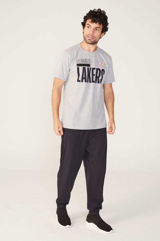 Camiseta-NBA-Estampada-Los-Angeles-Lakers-Cinza-Mescla