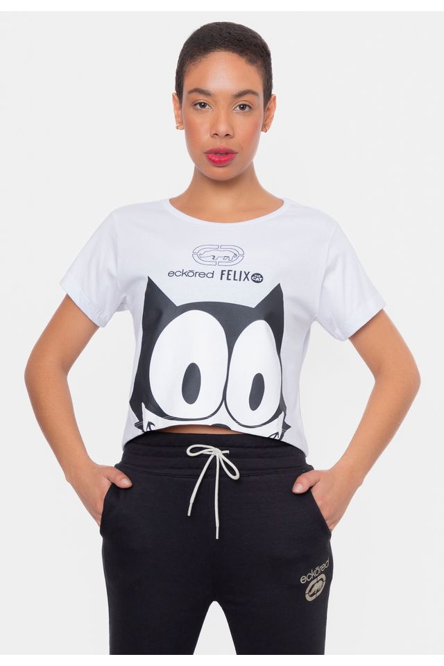 Camiseta-Ecko-Feminina-Collab-Gato-Felix-Smile-Branca