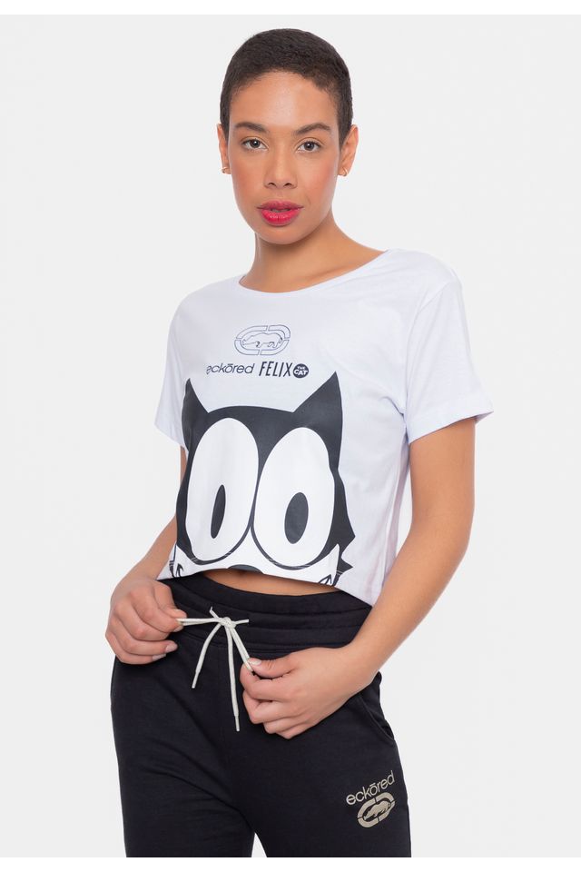 Camiseta-Ecko-Feminina-Collab-Gato-Felix-Smile-Branca