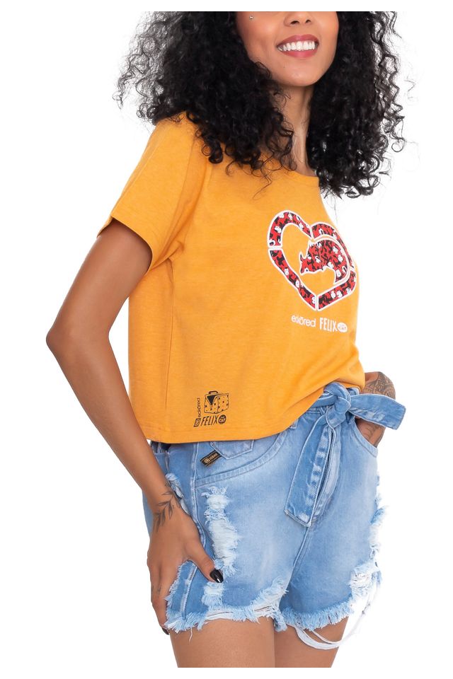 Camiseta-Ecko-Feminina-Collab-Gato-Felix-Red-Amarela