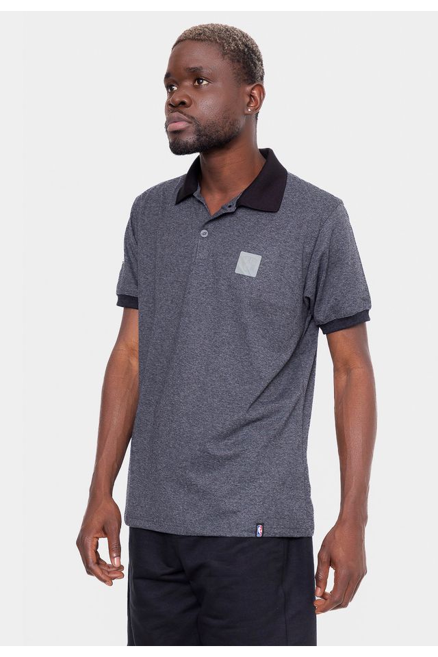Camisa-Polo-NBA-Rubber-Logo-Brooklyn-Nets-Cinza-Mescla-Escuro
