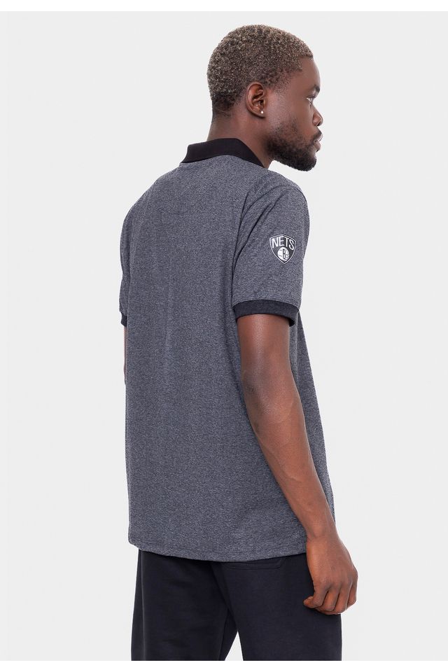 Camisa-Polo-NBA-Rubber-Logo-Brooklyn-Nets-Cinza-Mescla-Escuro