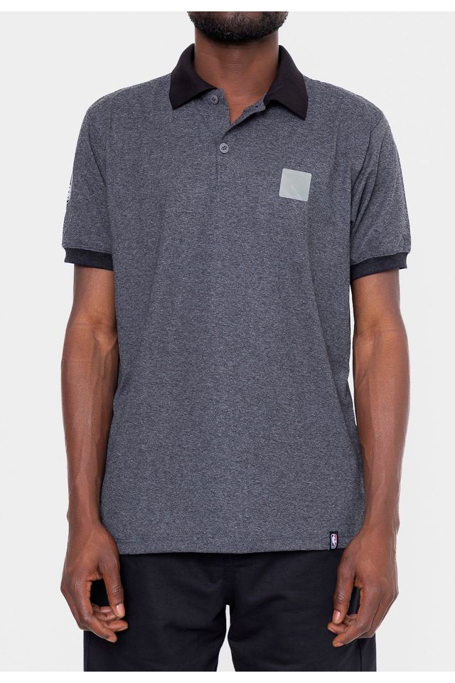 Camisa-Polo-NBA-Rubber-Logo-Brooklyn-Nets-Cinza-Mescla-Escuro