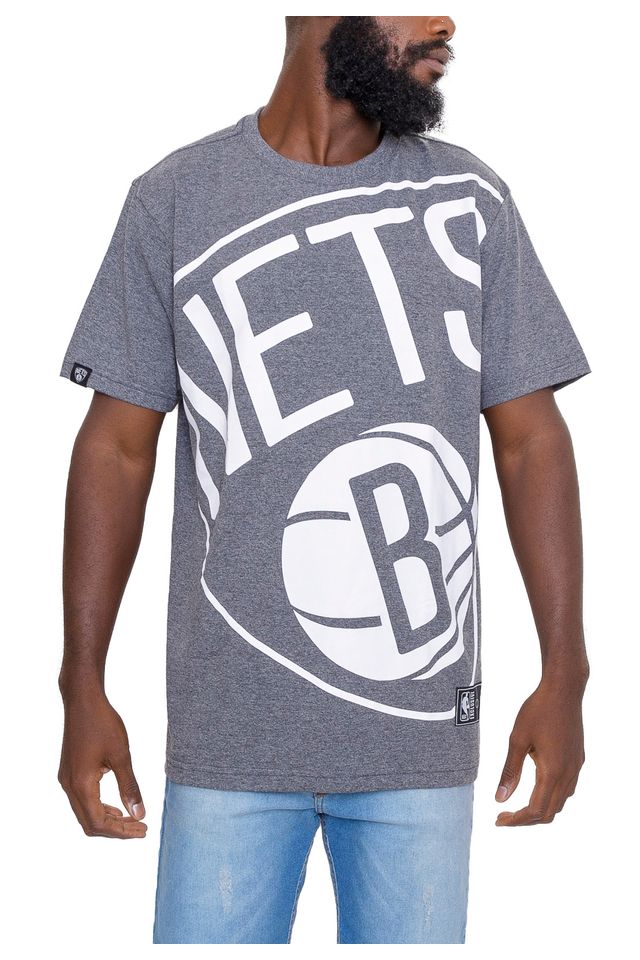 Camiseta-NBA-Maxi-Logo-Brooklyn-Nets-Cinza-Mescla-Escuro
