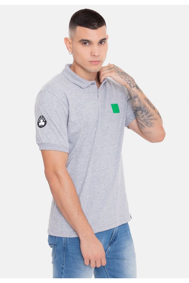 Camisa-Polo-NBA-Rubber-Logo-Boston-Celtics-Cinza-Mescla